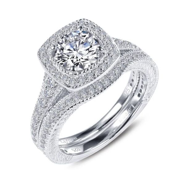 Sterling Silver Round CZ Center with Cushion Shape Halo Engagement Ring and Matching CZ Band - Size 6 Image 2 Corinth Jewelers Corinth, MS