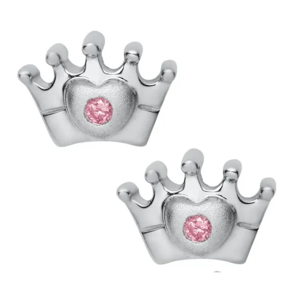 Sterling Silver Crown Shape with Pink CZ Stud Earrings Corinth Jewelers Corinth, MS