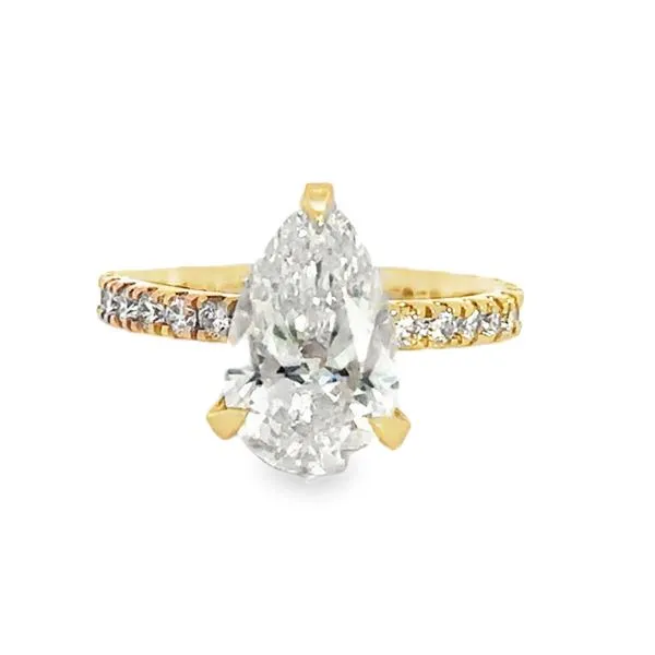 14 Karat Yellow Gold 3.12 ctw Lab Grown Pear Shape Center with Hidden Diamond Halo and Shank Solitaire Engagement Ring - 4.06 ctw Corinth Jewelers Corinth, MS