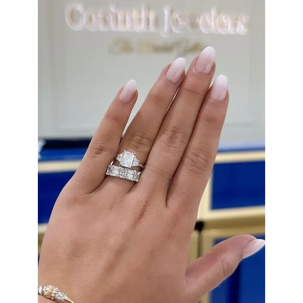 14 Karat White Gold 1.57 ct Lab Grown Radiant Center with Trapezoid Side Stones and Polished Shank Engagement Ring - 2.08 ctw Image 2 Corinth Jewelers Corinth, MS