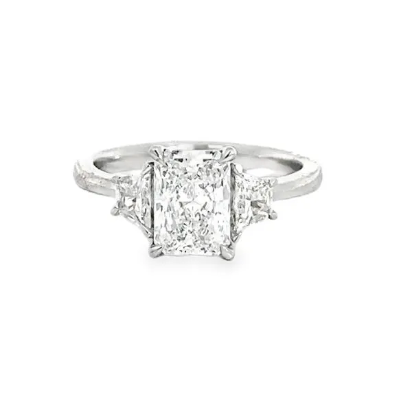 14 Karat White Gold 1.57 ct Lab Grown Radiant Center with Trapezoid Side Stones and Polished Shank Engagement Ring - 2.08 ctw Corinth Jewelers Corinth, MS