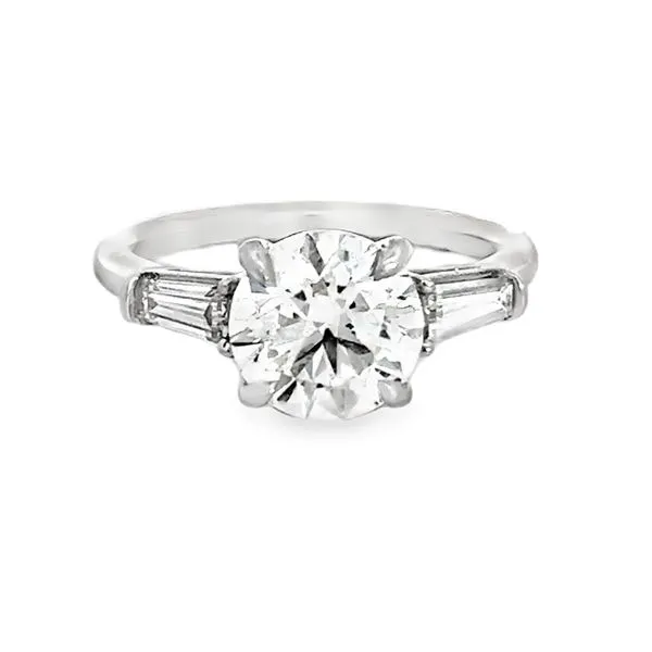14 Karat White Gold Round Shape 2.50 ct Lab Grown Diamond Center with Double Baguette Lab Grown Diamond Side Stone Engagement Ring - 3.10 dwt Corinth Jewelers Corinth, MS