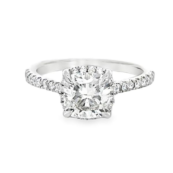 14 Karat White Gold 1.74 ctw Lab Grown Square Brilliant Cushion Shape Diamond with Lab Grown Diamond Hidden Halo and Shank Engagement Ring Corinth Jewelers Corinth, MS