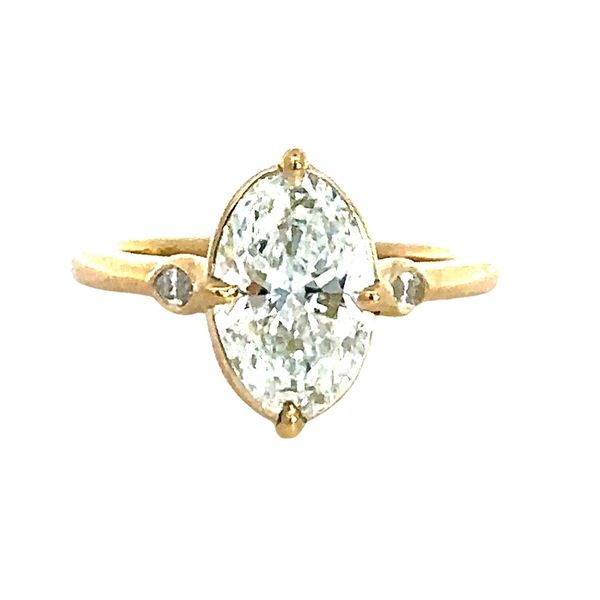 14 Karat Yellow Gold 2.20 ctw Lab Grown Oval Shape Diamond with Marquise Shape Bezel Set with North, East South West Prongs and Marquise Shape Side St Corinth Jewelers Corinth, MS