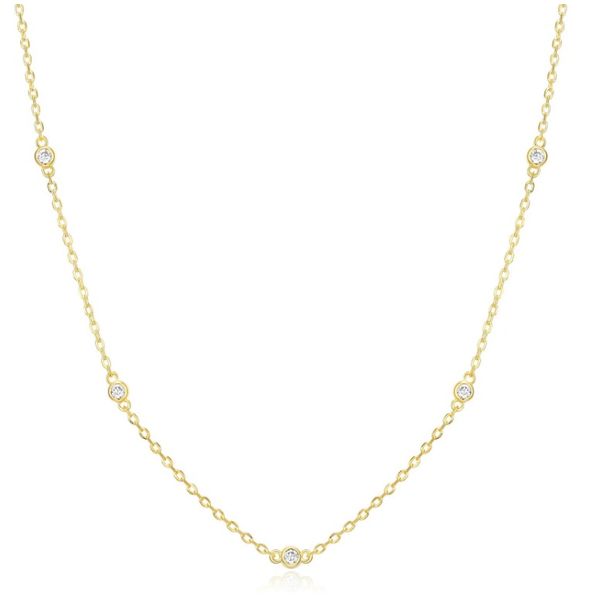 Gold Plated Lab Grown Round Diamond Bezel Station Necklace - 0.10 ctw / 16/18