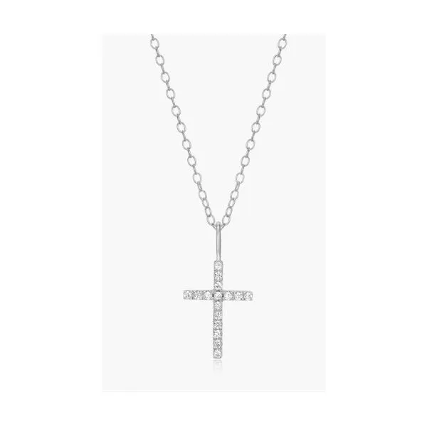 Sterling Silver Lab Grown Diamond Cross Necklace - 0.09 ctw/ 16/18