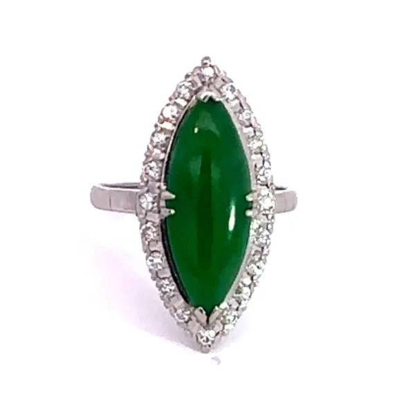 Platnium Marquise Shape 7.5 x 19 mm Jade with Diamond Halo Estate Ring - 0.50 ctw Corinth Jewelers Corinth, MS
