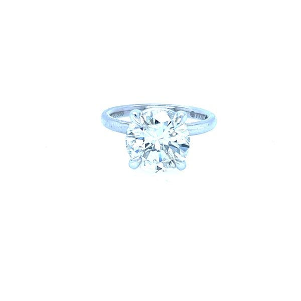 Platinum classic solitaire engagement ring with 4.06 I I1 Round center stone Cornell's Jewelers Rochester, NY