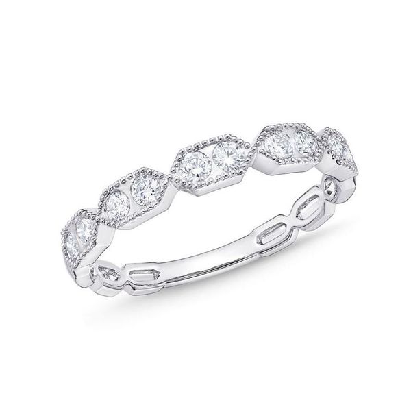 Memoire 18KT White Gold Vintage Hexagonal Stackable Band Cornell's Jewelers Rochester, NY