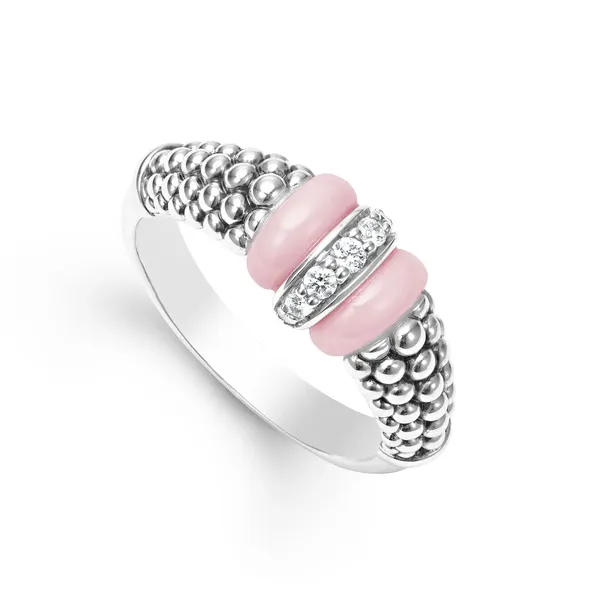 Lagos Pink Caviar Ceramic Diamond Ring Cornell's Jewelers Rochester, NY