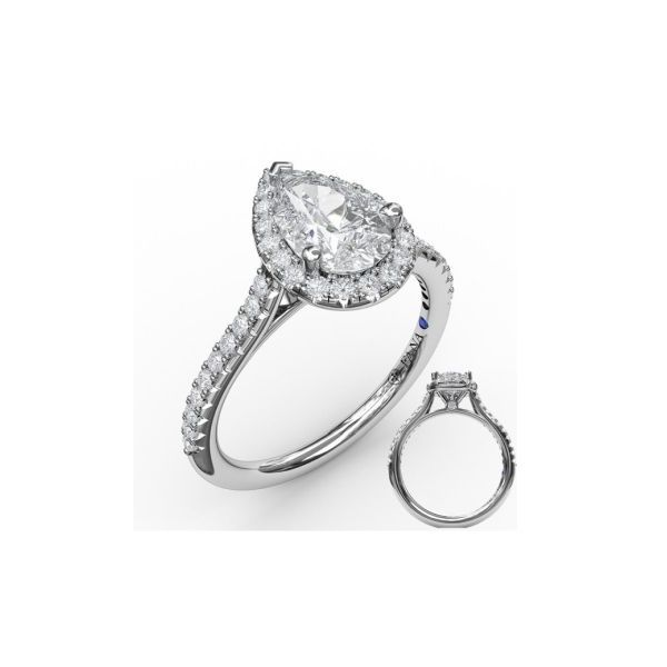 Fana Delicate Pear Shaped Halo And Pave Band Engagement Ring Cornell's Jewelers Rochester, NY