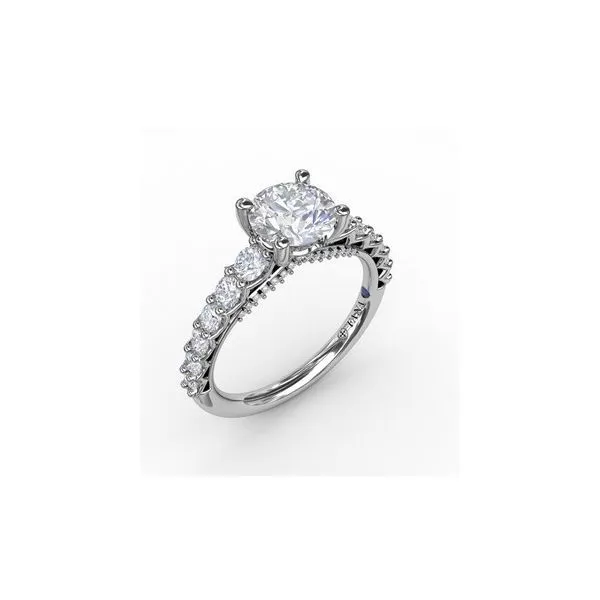 Fana Contemporary Diamond Solitaire Engagement Ring With Openwork Diamond Band Cornell's Jewelers Rochester, NY