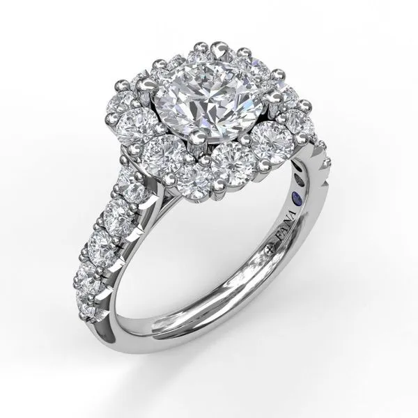 Fana Large Diamond Cushion Halo Engagement Ring Cornell's Jewelers Rochester, NY