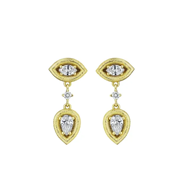 PENNY PREVILLE ANTIQUE AMULET MARQUIS & PEAR DROP EARRINGS Cornell's Jewelers Rochester, NY