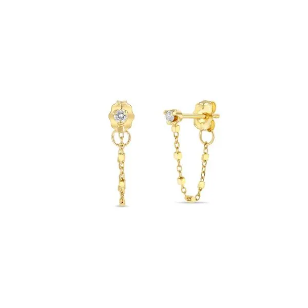 ZOE CHICCO DIAMOND SQUARE BEAD CHAIN HUGGIE EARRINGS Cornell's Jewelers Rochester, NY
