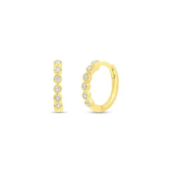Cornells Collection 14KT Yellow Gold Milgrain Bezel Huggie Hoop Diamond Earring Cornell's Jewelers Rochester, NY