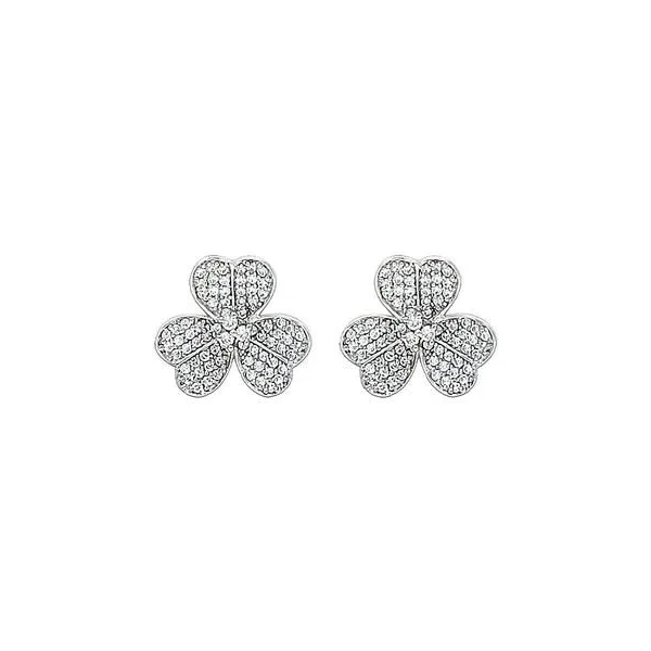 14Kt White Gold Floral Clover Pave Studs Cornell's Jewelers Rochester, NY