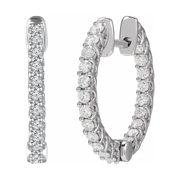 14Kt White Gold Inside/Outside U-Prong Diamond Hoops Cornell's Jewelers Rochester, NY