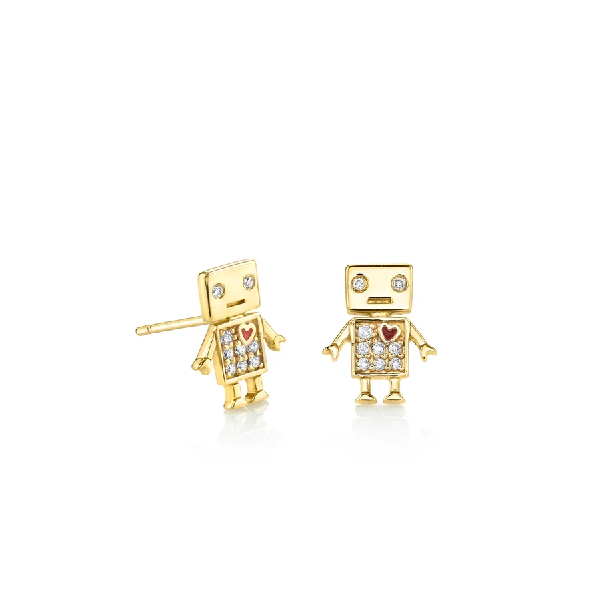 Sydney Evan Diamond & Enamel Robot Stud Earrings Cornell's Jewelers Rochester, NY