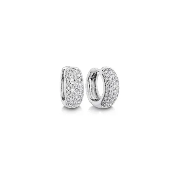 18kt White Gold Pave Set Diamond Huggie Earrings Cornell's Jewelers Rochester, NY