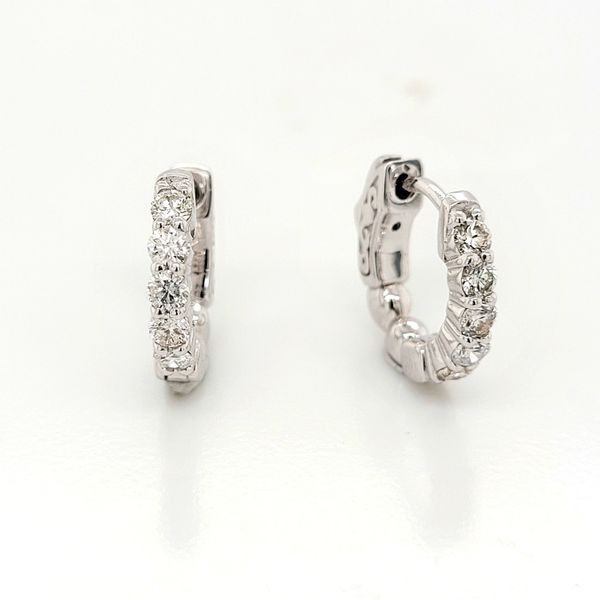 14Kt White Gold Small Huggie Diamond Hoop Earrings Cornell's Jewelers Rochester, NY