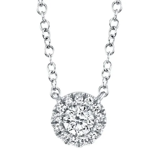 Cornells Collection 14KT White Gold Mini Halo Pendant Necklace Cornell's Jewelers Rochester, NY