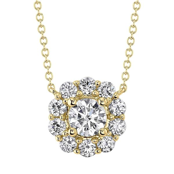 Cornells Collection 14Kt Yellow Gold Halo Diamond Necklace Cornell's Jewelers Rochester, NY