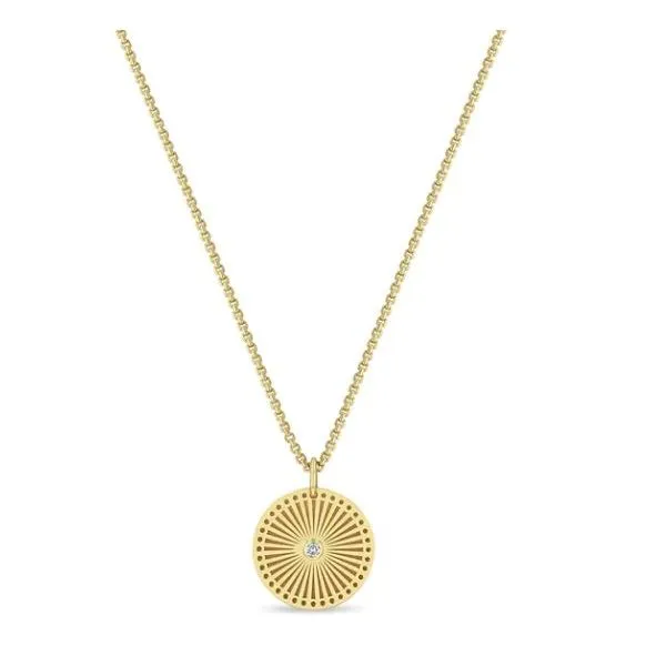 ZOE CHICCO SMALL SUNBEAM MEDALLION BOX CHAIN NECKLACE Cornell's Jewelers Rochester, NY
