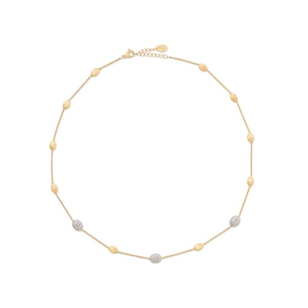 Marco Bicego Alternating Gold and Diamond Bean Necklace Cornell's Jewelers Rochester, NY