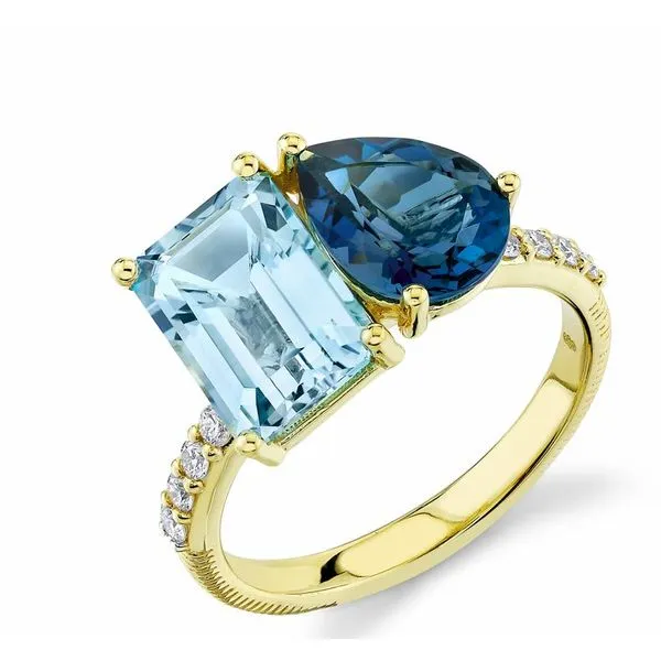 SLOANE STREET EMERALD CUT 2-STONE BLUE TOPAZ RING WITH DIAMONDS Cornell's Jewelers Rochester, NY