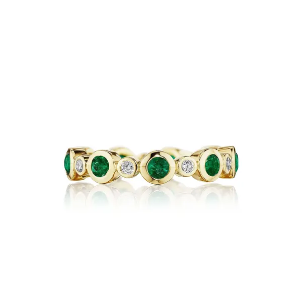 PENNY PREVILLE 18KYG EMERALD AND DIAMOND ETERNITY BAND Cornell's Jewelers Rochester, NY