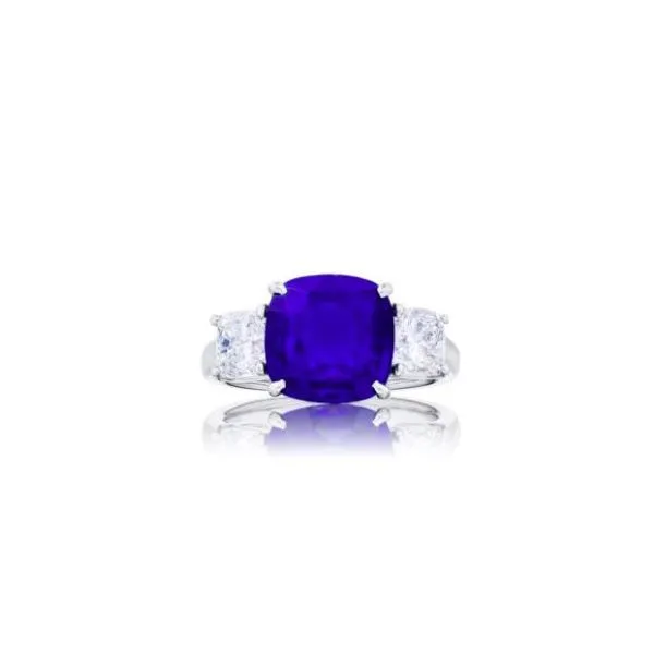 JB STAR 3-STONE CUSHION CUT SAPPHIRE AND DIAMOND RING Cornell's Jewelers Rochester, NY