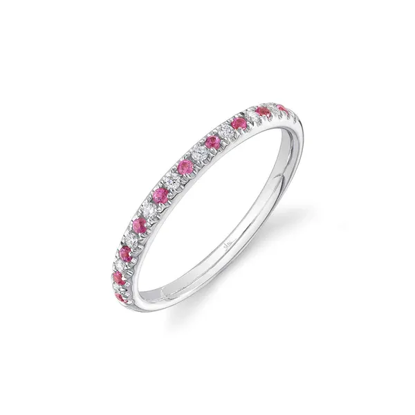 14kt White Gold Pink Sapphire and Diamond Alternating Band Cornell's Jewelers Rochester, NY