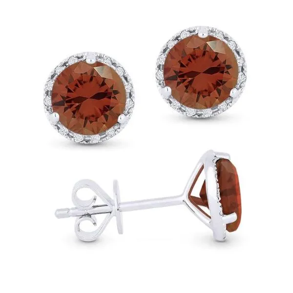 Padparadscha Sapphire Diamond Halo Stud Earrings Cornell's Jewelers Rochester, NY