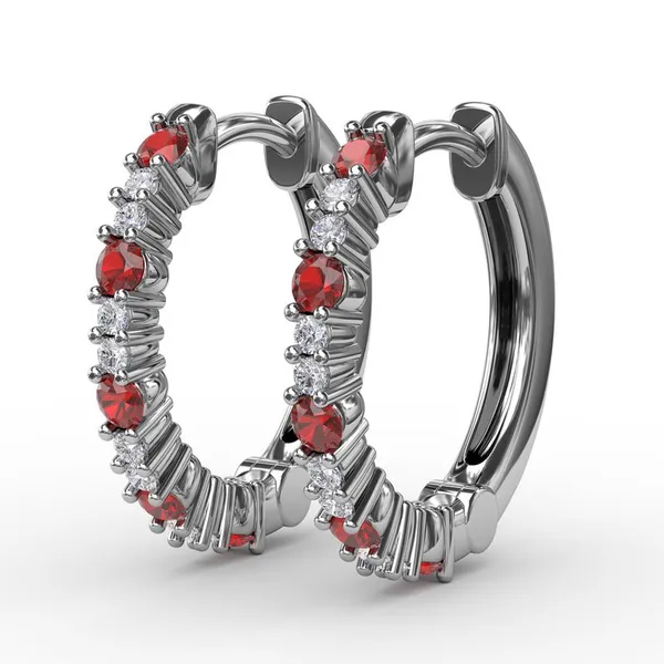 Fana 14kt White Gold Ruby & Diamond Hoop Earrings Cornell's Jewelers Rochester, NY