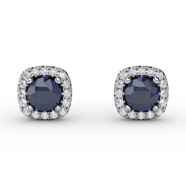 Fana 14kt White Gold Sapphire Halo Stud Earrings Cornell's Jewelers Rochester, NY