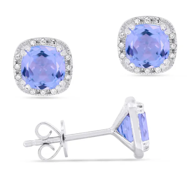 14kt White Gold Blue Topaz Halo Stud Earrings Cornell's Jewelers Rochester, NY