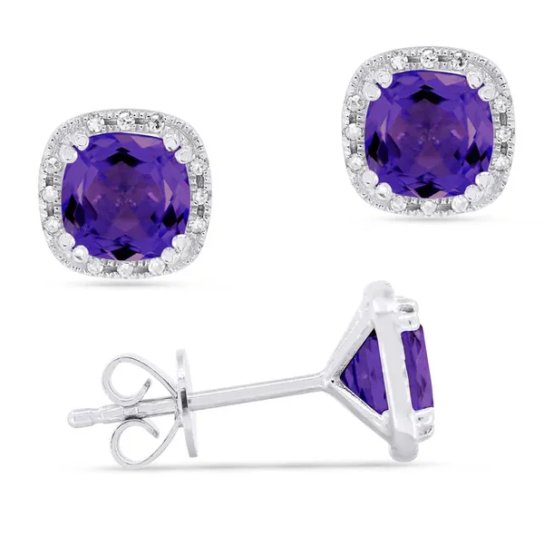 14kt White Gold Amethyst Halo Stud Earrings Cornell's Jewelers Rochester, NY