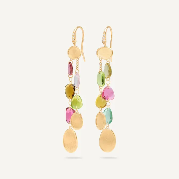 Marco Bicego Lunaria Collection 18 Karat Yellow Gold Double Drop Earrings Cornell's Jewelers Rochester, NY