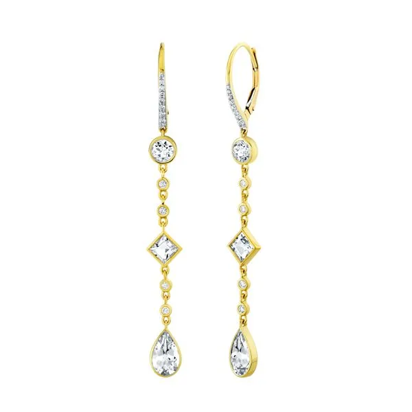 Sloane Street 18 Karat Yellow Gold Leverback Mixed Shape White Topaz Dangle Earrings Cornell's Jewelers Rochester, NY