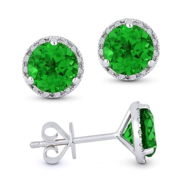 14kt White Gold Emerald Halo Stud Earrings Cornell's Jewelers Rochester, NY
