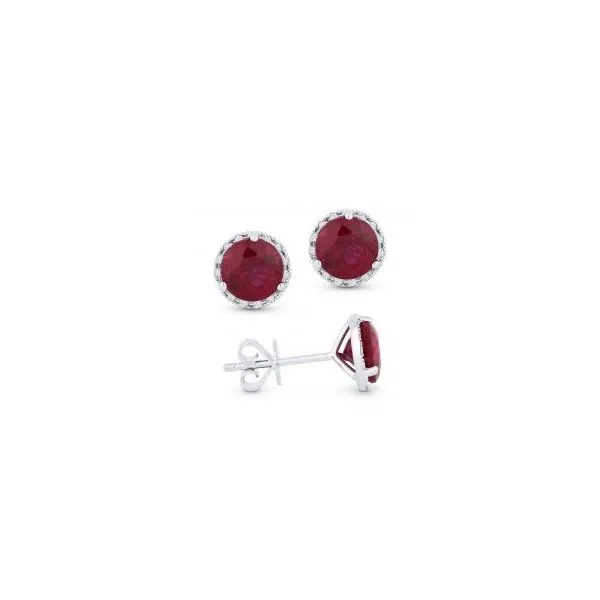 14kt White Gold Ruby Halo Stud Earrings Cornell's Jewelers Rochester, NY