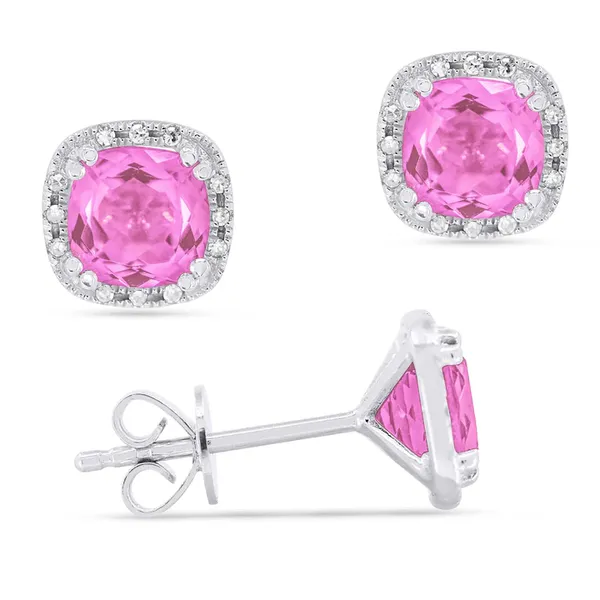 14kt White Gold Pink Sapphire Halo Stud Earrings Cornell's Jewelers Rochester, NY