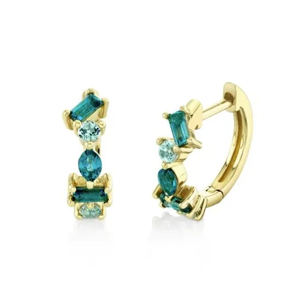 SLOANE STREET 12MM 18KYG LONDON BLUE TOPAZ AND SKY BLUE TOPAZ MULTI SHAPE HOOP Cornell's Jewelers Rochester, NY