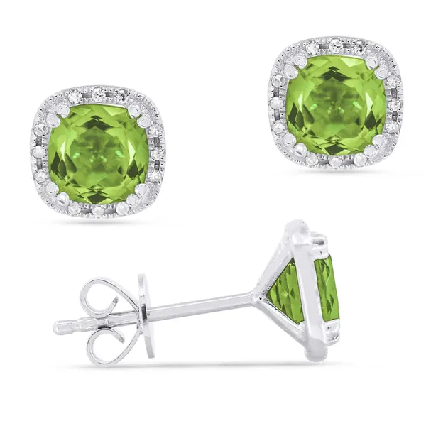 14kt White Gold Peridot Halo Stud Earrings Cornell's Jewelers Rochester, NY