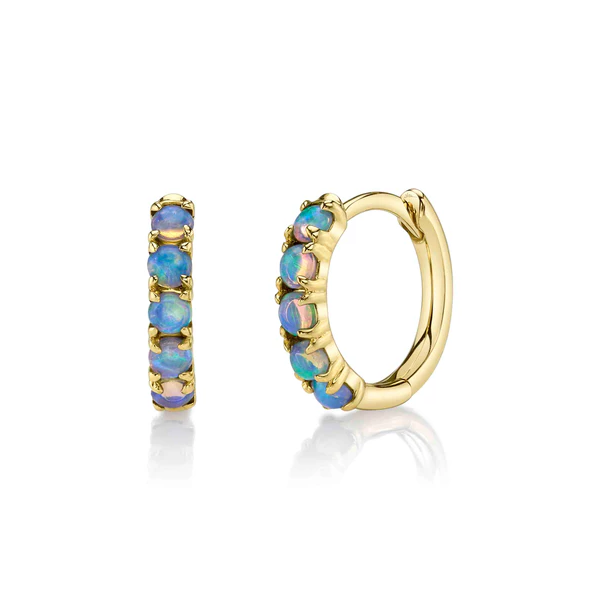 Cornells Collection 14kt Yellow Gold Round Opal Huggie Earrings Cornell's Jewelers Rochester, NY