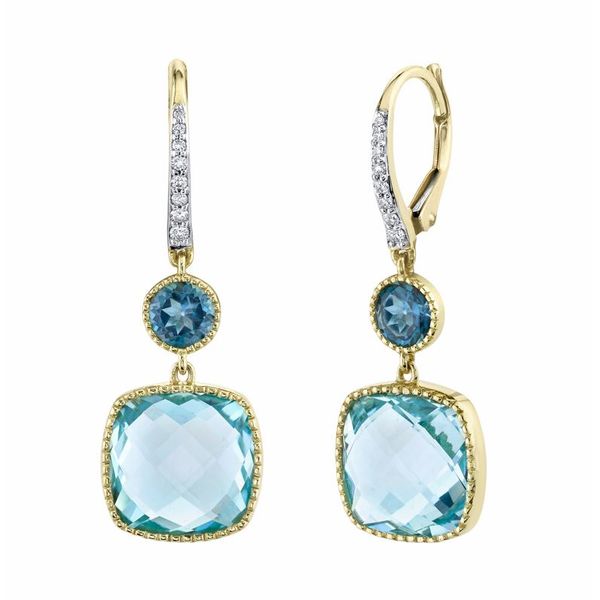 SLOANE STREET SKY BLUE AND LONDON BLUE TOPAZ DROP EARRING WITH WHITE DIAMONDS Cornell's Jewelers Rochester, NY