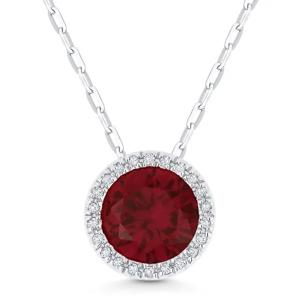 Ruby and Diamond Halo Necklace Cornell's Jewelers Rochester, NY