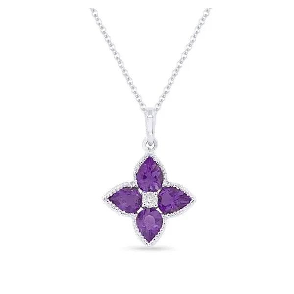 CORNELL'S COLLECTION 14KWG AMETHYST AND DIAMOND FLOWER NECKLACE Cornell's Jewelers Rochester, NY
