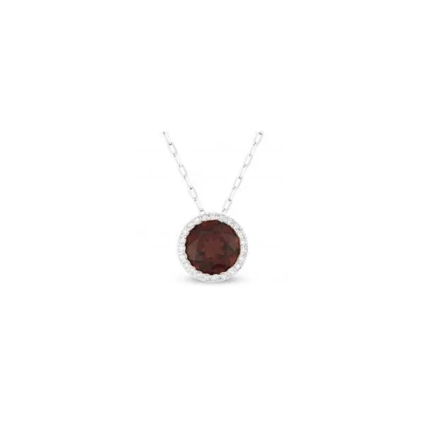 14kt White Gold Garnet Halo Necklace Cornell's Jewelers Rochester, NY
